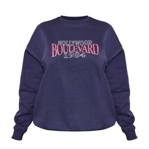 PrettyLittleThing Navy Hollywood Boulevard Oversized Sweatshirt